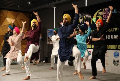 Members of the Sikh community performing Bhangra traditional folk dance of Punjab region in India. Pawan Singh / The National