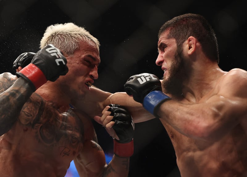 Islam Makhachev defeated Charles Oliveira in Abu Dhabi. Reuters
