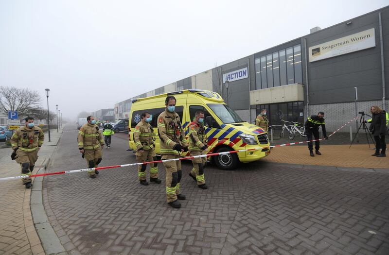 Emergency responders secure the area at the scene of the explosion. Reuters