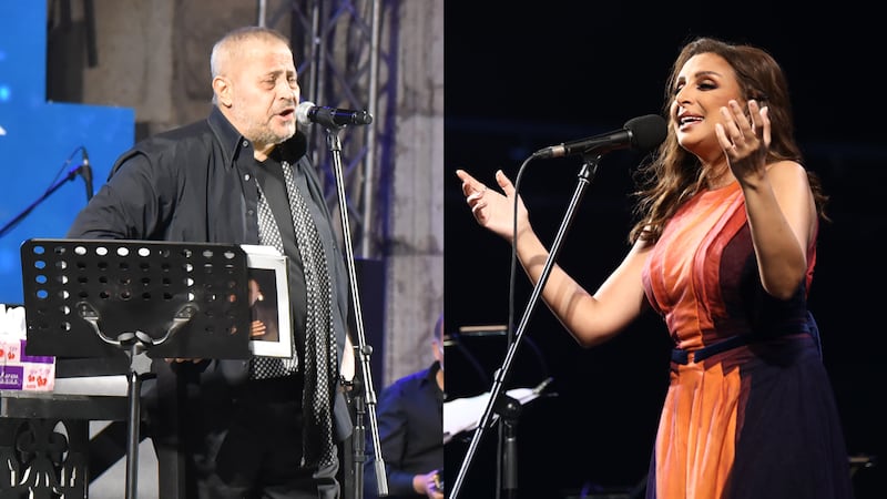Syrian singer George Wassouf, left, and Egyptian pop star Angham will travel to Jeddah, Saudi Arabia, for Eid concerts. EPA