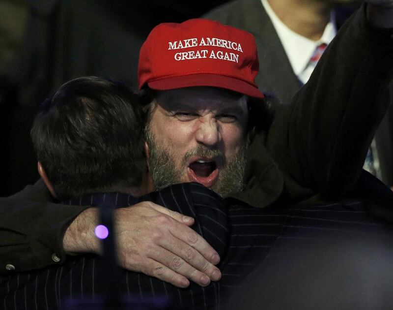 Supporters celebrate as returns come in for Republican U.S. presidential nominee Donald Trump during an election night rally in Manhattan. Mike Segar / Reuters