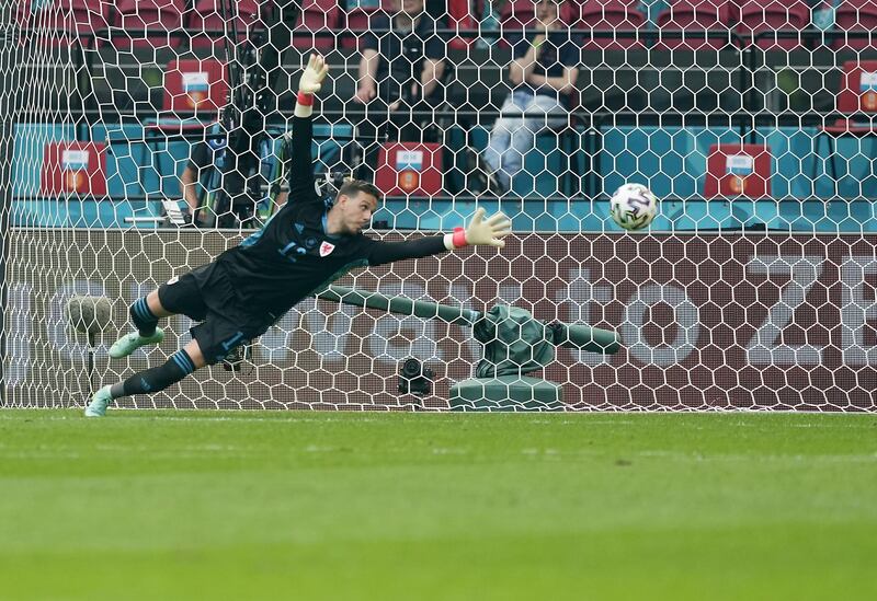Goalkeeper Danny Ward of Wales concedes Denmark's first goal. EPA