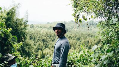 Hamilton on his gorilla trekking trip. Photo: Instagram / lewishamilton  