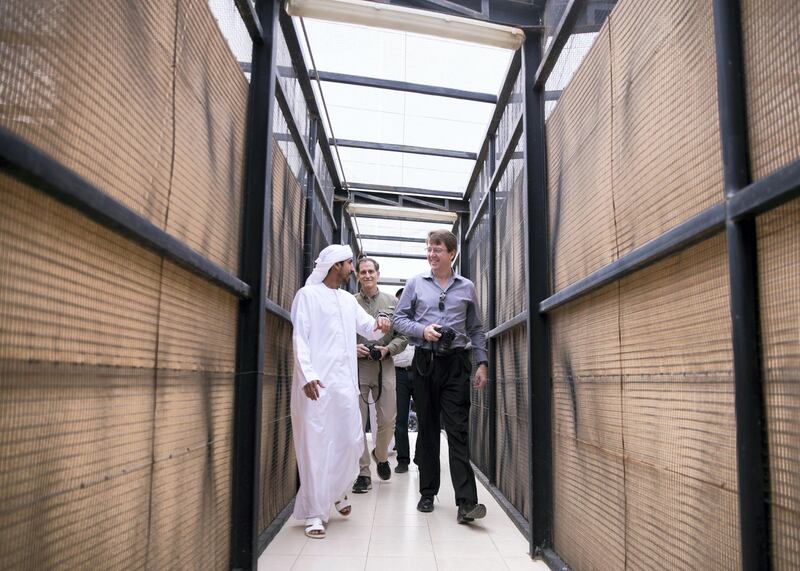 DUBAI, UNITED ARAB EMIRATES. 12 FEBRUARY 2019. 
Cultural Diplomacy Tour for visiting dignitaries visit H3 Falcon center’s breeding facility in Nad Al Sheba. H3 Falcon center belongs to His Highness Sheikh Hamdan bin Mohammed bin Rashid Al Maktoum.
(Photo: Reem Mohammed/The National)

Reporter: Dan Sanderson
Section: