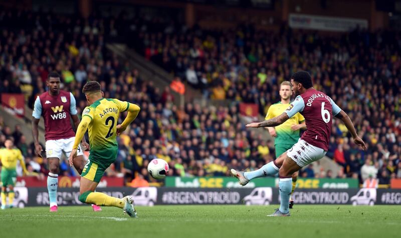 Aston Villa's Douglas Luiz scores his side's fifth goal. PA Wire