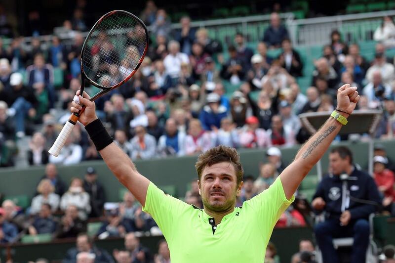 Switzerland’s Stan Wawrinka reats after winning against Czech Republic’s Lukas Rosol during their men’s first round match at the Roland Garros 2016 French Tennis Open in Paris on May 23, 2016. Miguel Medina / AFP