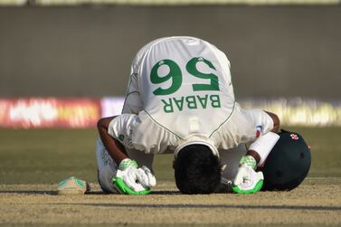 Cricket - First Test - England v Pakistan - Pindi Cricket Stadium, Rawalpindi, Pakistan - December 3, 2022 Pakistan's captain Babar Azam celebrates after scoring a century REUTERS/Tanveer Shahzad NO RESALES.  NO ARCHIVES