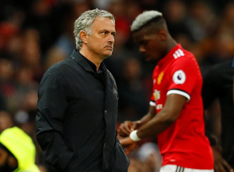 Soccer Football - Premier League - Manchester United vs West Bromwich Albion - Old Trafford, Manchester, Britain - April 15, 2018   Manchester United manager Jose Mourinho as Paul Pogba is substituted       Action Images via Reuters/Jason Cairnduff    EDITORIAL USE ONLY. No use with unauthorized audio, video, data, fixture lists, club/league logos or "live" services. Online in-match use limited to 75 images, no video emulation. No use in betting, games or single club/league/player publications.  Please contact your account representative for further details.