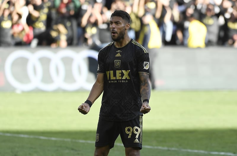 Denis Bouanga of Los Angeles FC after scoring a penalty. AFP