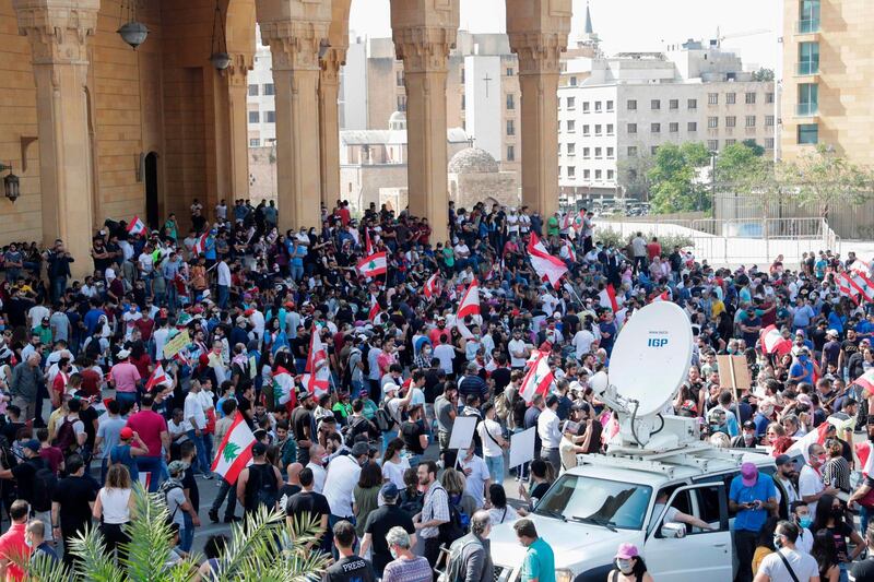 The anti-government demonstration on June 6, 2020 was the first since Lebanon imposed coronavirus restrictions in mid-March.  AFP