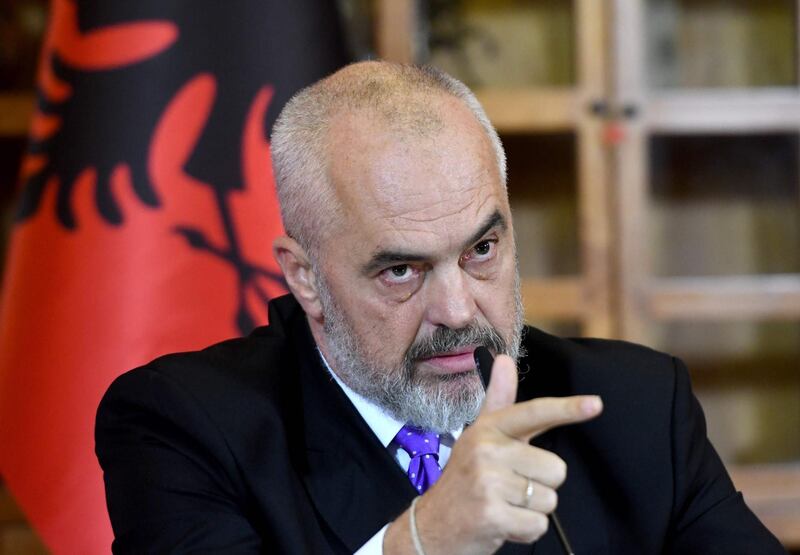 Albania’s Prime Minister Edi Rama gives a press conference in Tirana on October 18, 2019, after a EU Council in Brussels failed to agree on opening accession negotiations with Albania and North Macedonia, vowing to continue working on reforms.  Despite strong supports by most member states and the EU commission, France’s president Emmanuel Macron vetoed the opening of accession talks arguing reform of the accession process must come first. Many, including outgoing European Commission President Jean-Claude Juncker and European Council President Donald Tusk considered this decision as a grave historic mistake that undermines progress on reforms and risks creating a void that could be filled by other actors in the region. / AFP / Gent SHKULLAKU
