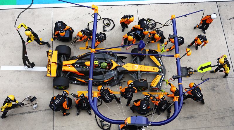 McLaren's Lando Norris makes a pitstop. Getty Images
