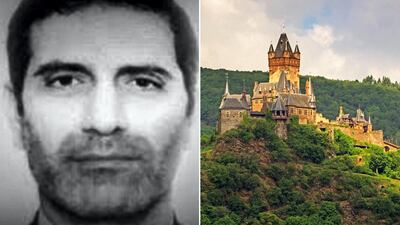 Left: Assadollah Assadi, right: Castle Reichsburg in Cochem, Germany, one of the planned stops on Assadi's European tour. Alamy