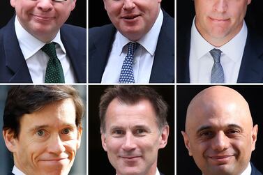 The six contenders left in the race for leader of the Conservative party (top L-R) Britain's Environment, Food and Rural Affairs Secretary Michael Gove, former foreign secretary Boris Johnson, Former Brexit Secretary Dominic Raab (bottom L-R) Britain's International Development Secretary Rory Stewart, Britain's Foreign Secretary Jeremy Hunt and Britain's Home Secretary Sajid Javid. AFP