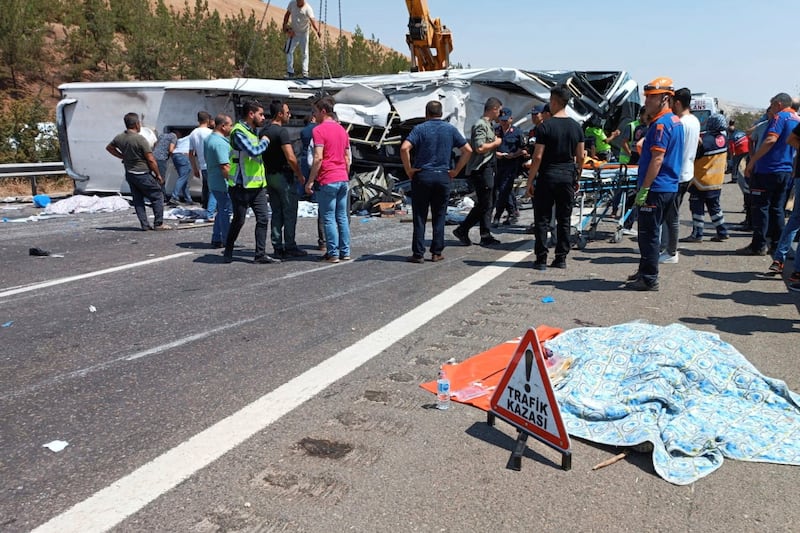 Emergency responders get to work after a bus crash between Gaziantep and Nizip in Turkey. Reuters