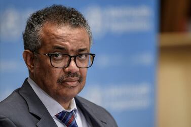 Tedros Adhanom Ghebreyesus, director general of World Health Organisation, attends a news conference organised by Geneva Association of United Nations Correspondents amid the Covid-19 outbreak on July 3, 2020. Reuters