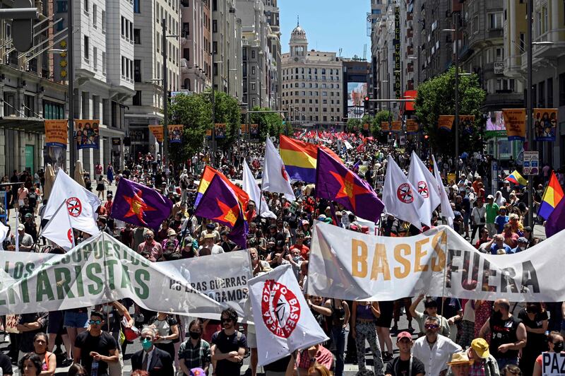 Thousands have taken to the streets in Madrid, protesting against the Spanish capital's hosting of this week's Nato summit. AFP