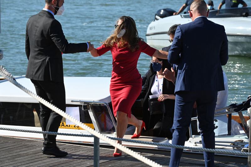 Canada's Minister of Finance and Deputy Prime Minister Chrystia Freeland steps off a boat.