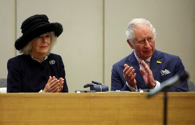 Prince Charles and Camilla at a council meeting in Southend on Tuesday. AFP