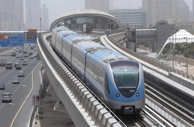 The southbound Red Line metro leaves the Nakheel Station in Dubai, June 12, 2011. Jeff Topping / The National

