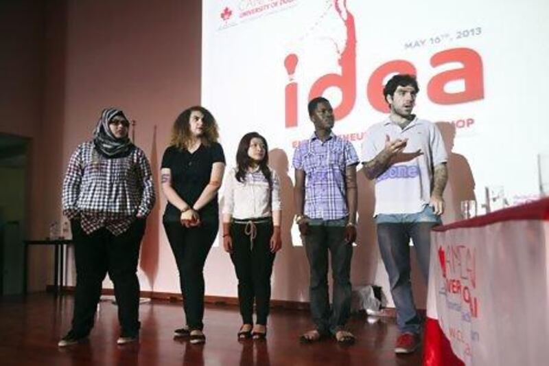 Students pitch ideas at the Canadian University of Dubai, where enrolment in its entrepreneurship course was expanded to 80. Lee Hoagland / The National