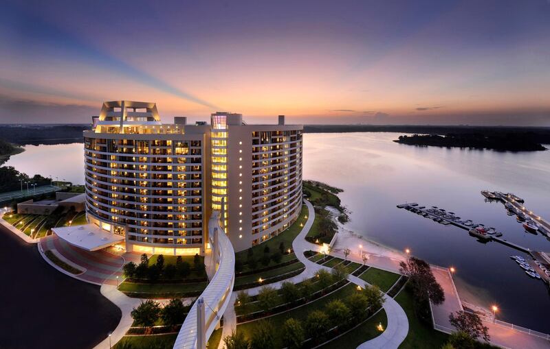 BEAUTY BY THE BAY: Bay Lake Tower’s crescent-shaped tower boasts some of the most dramatic Walt Disney World views available, offering panoramas of an amenity-filled courtyard, the picturesque lakefront beyond or one of the most beloved theme parks on Earth, Magic Kingdom. The 15-story, ultra-modern Disney Vacation Club resort combines elegant accommodations with home-like conveniences ideal for families. The sleek new property, scheduled to open in August, is connected to the iconic Disney’s Contemporary Resort via covered walkway allowing guests to enjoy the hotel’s restaurants, merchandise locations and monorail station. Walt Disney World Resort is in Lake Buena Vista, Fla. (Kent Phillips, photographer). Photo: Disney
