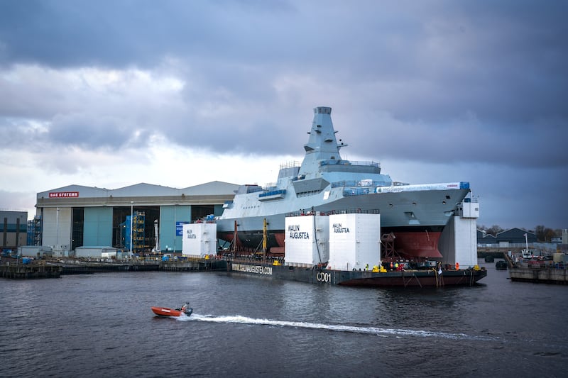HMS Glasgow at a BAE Systems shipyard on the River Clyde in Glasgow.  PA
