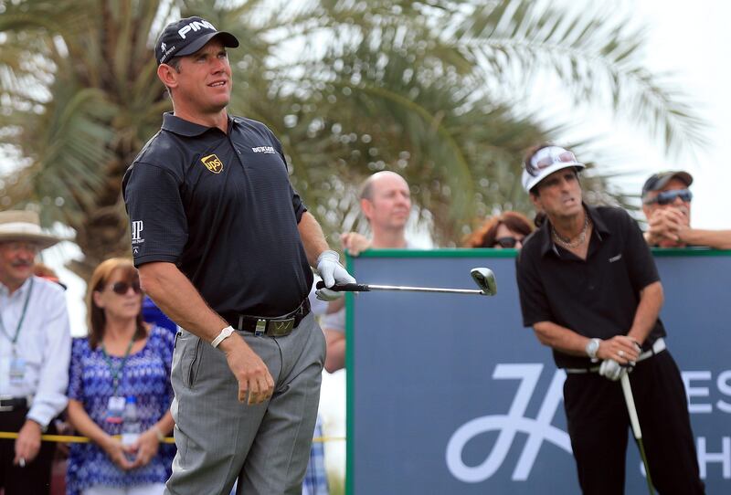 DUBAI, UNITED ARAB EMIRATES - JANUARY 29:  Lee Westwood of Engalnd with Alice Cooper of the USA the legendary rock star during the Challenge match at The Jebel Ali Hotel and Golf Resort as a preview for the 2013 Dubai Desert Classic on January 29, 2013 in Dubai, United Arab Emirates.  (Photo by David Cannon/Getty Images) *** Local Caption ***  160322454.jpg