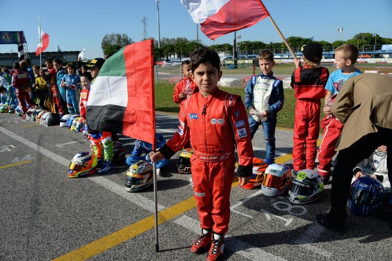 Emirati boy Rashid Al Dhaheri, nicknamed Little Alonso, is finding a name for himself in Italy. Courtesy Al Dhaheri family