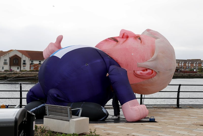 An inflatable figure depicting Britain's Prime Minister Boris Johnson is seen at Jacksons Wharf Marina Hartlepool following local elections, Britain, May 7, 2021. REUTERS/Lee Smith