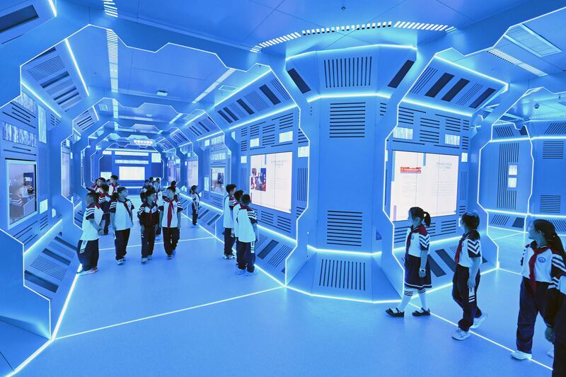 Students visit an educational base of AI in Handan, in China's northern Hebei province. AFP
