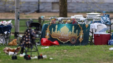 Food and belongings left behind following a shooting at an Eid Al Fitr event in Philadelphia, Pennsylvania. AP