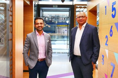Nicky Daryani and Siddharth Bhandari, co-founders of Deposit Book at the DIFC Innovation Hub. Pawan Singh / The National.