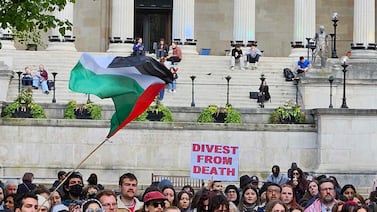 Pro-Palestinian protesters at UCL in London. Tim Stickings / The National