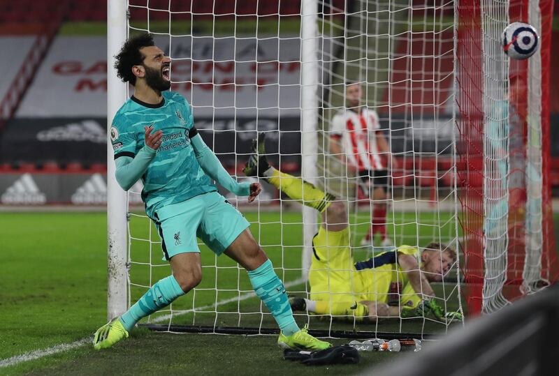 Liverpool's Mohamed Salah after a missed chance. Reuters