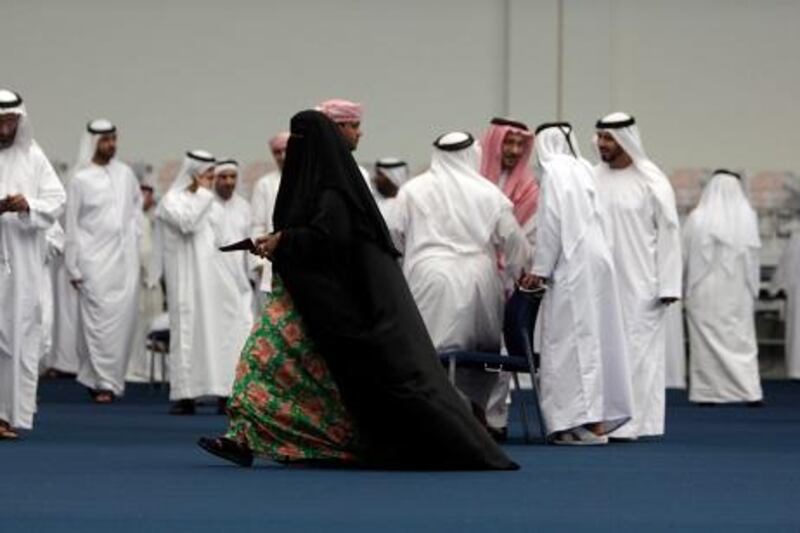 Sept 24, 2011 (Abu Dhabi) UAE Nationals gather at the Al Ain Exhibition Centre to cast their votes for the FNC elections September 24, 2011. (Sammy Dallal / The National)