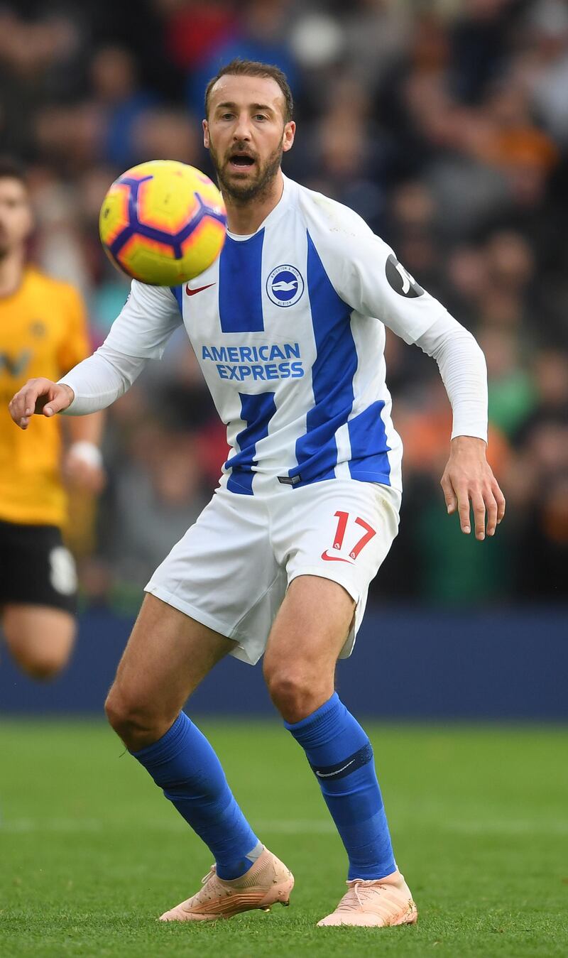 BRIGHTON, ENGLAND - OCTOBER 27: Glenn Murray of Brighton & Hove Albion in action during the Premier League match between Brighton & Hove Albion and Wolverhampton Wanderers at American Express Community Stadium on October 27, 2018 in Brighton, United Kingdom. (Photo by Mike Hewitt/Getty Images)