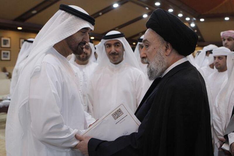 Sheikh Mohamed bin Zayed, Crown Prince of Abu Dhabi and Deputy Supreme Commander of the UAE Armed Forces, with Al Allamah al Sayed Ali al Amin.