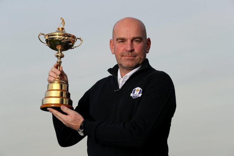 Thomas Bjorn is pictured with the trophy during the European Ryder Cup Captain announcement at Wentworth Club on December 5, 2016 in London, England. Andrew Redington / Getty Images