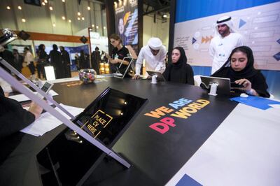 DUBAI, UNITED ARAB EMIRATES - DP World applicants at the Careers UAE 2019 at Dubai World Trade Centre.  Leslie Pableo for The National for Patrick Ryan's story