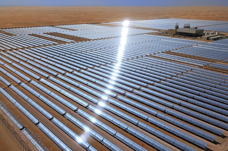 Above, the Shams 1 concentrated solar plant in Abu Dhabi's Al Dhafra region. The UAE is home to several large solar power plants. Photo: Mubadala