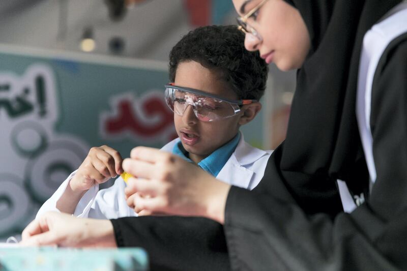 ABU DHABI, UNITED ARAB EMIRATES - JANUARY 31, 2019.

Students attend a physics workshop in Abu Dhabi Science Festival at the corniche in Abu Dhabi.

The event focuses on STEAM subjects (science, technology, engineering, arts and mathematics). Around 200 innovators are displaying their projects at the three host venues over 10 days.

(Photo by Reem Mohammed/The National)

Reporter: GILLIAN DUNCAN
Section:  NA