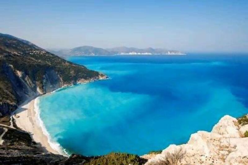 Myrtos Beac on Cephalonia Island (Kefallonia), Ionian Islands, Greece.