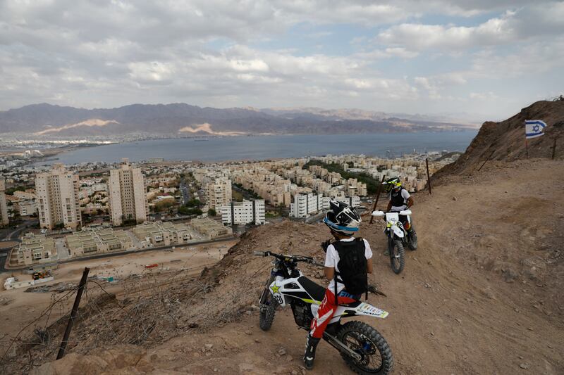 Aqaba can be seen in the background of this photo at the Israeli Red Sea resort city of Eilat. AFP