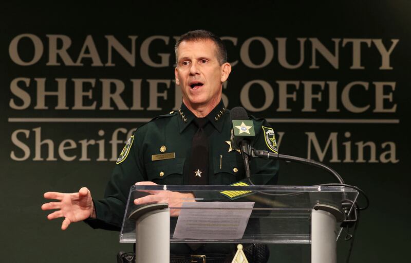 Orange County Sheriff John Mina after a Florida television journalist and a girl, 9, were shot on Wednesday, in Orlando, Florida. AP