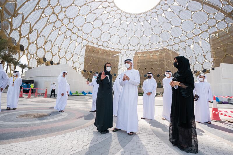 Sheikh Khaled bin Mohamed, member of Abu Dhabi Executive Council and chairman of Abu Dhabi Executive Office, at the Expo 2020 Dubai site.