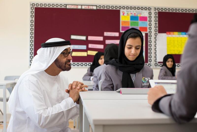 Mohamed bin Zayed shared photos of his visit to schools on Emirati Children's Day. Photo: Mohamed bin Zayed Instagram