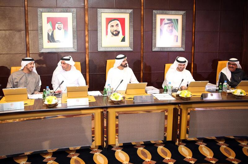 Sheikh Mohammed bin Rashid, Prime Minister and Ruler of Dubai, chairs the Cabinet meeting in Abu Dhabi yesterday. Wam