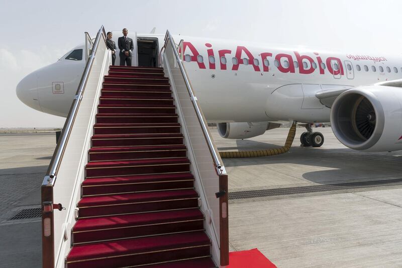 DUBAI, UNITED ARAB EMIRATES. 28 OCTOBER 2018. Air Arabia’s 15th Anniversary Celebration at the Air Arabia hanger in the Sharjah Cargo Terminal. Launch of the newly outfitted Airbus. (Photo: Antonie Robertson/The National) Journalist: Sarah Townsend. Section: Business.