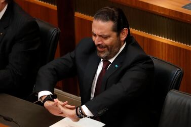 Lebanese Prime Minister Saad Hariri, at the opening session on the draft 2019 state budget. AP Photo